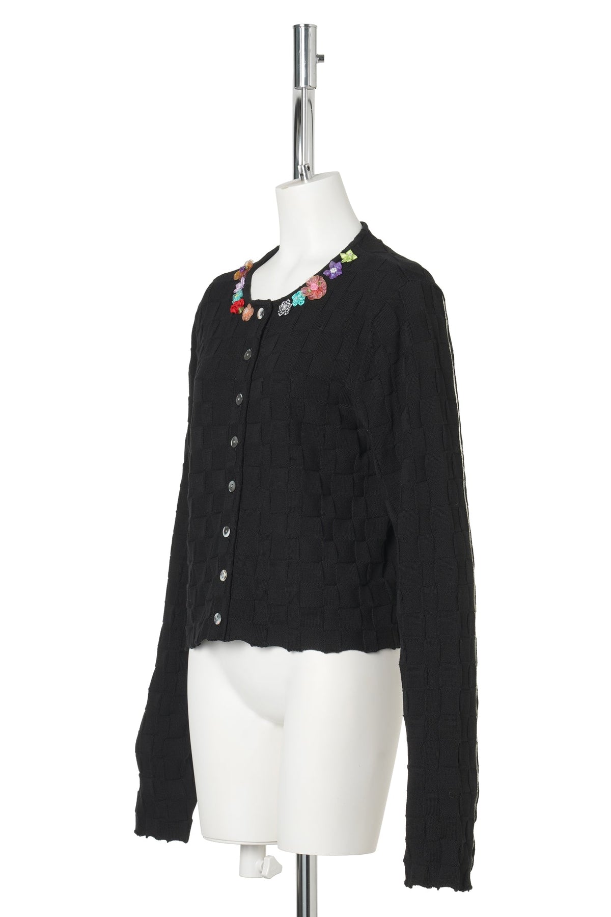 FLORAL CHECK CARDIGAN / BLACK