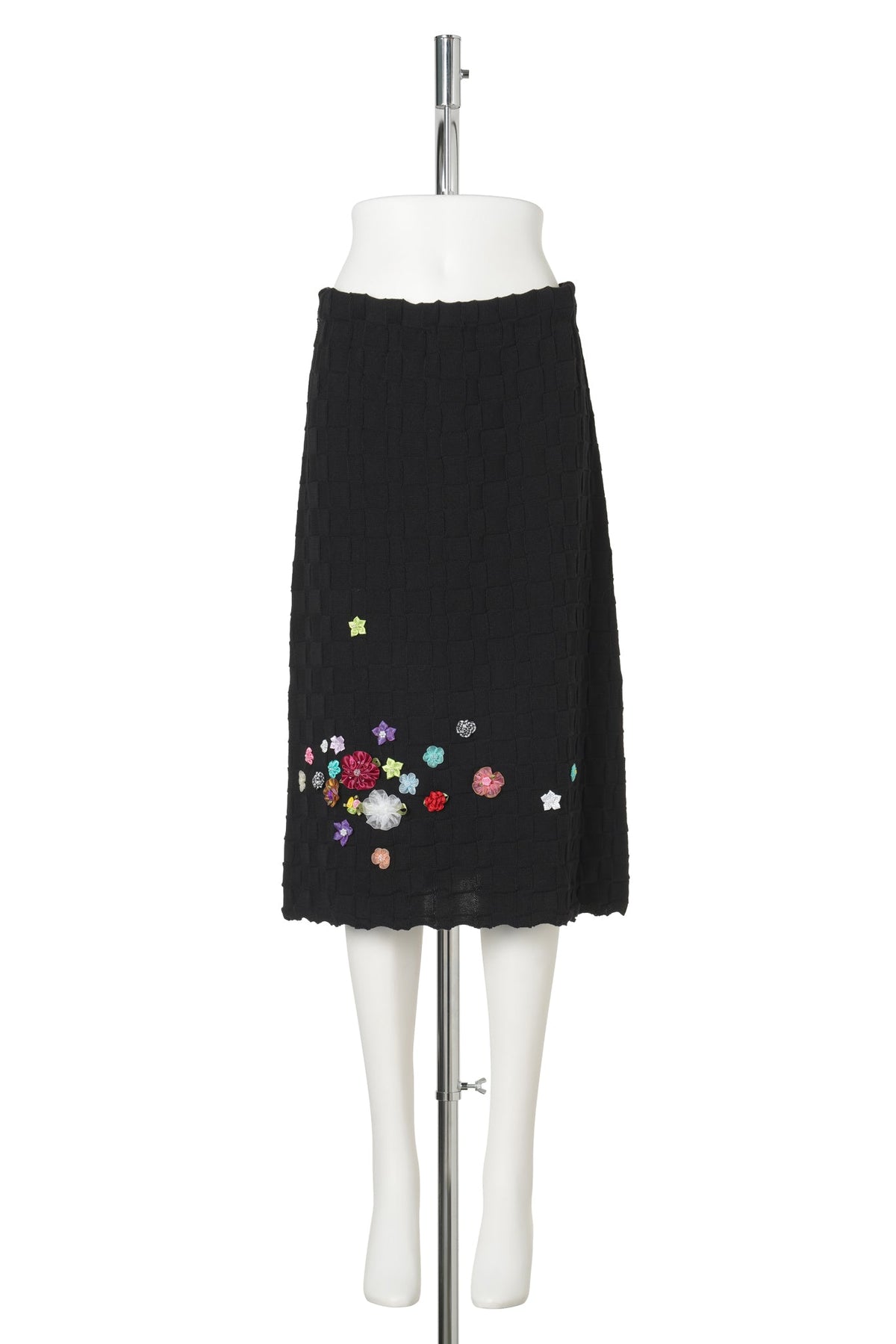 FLORAL CHECK PENCIL SKIRT / BLACK