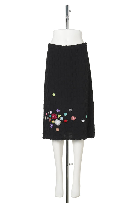 FLORAL CHECK PENCIL SKIRT / BLACK