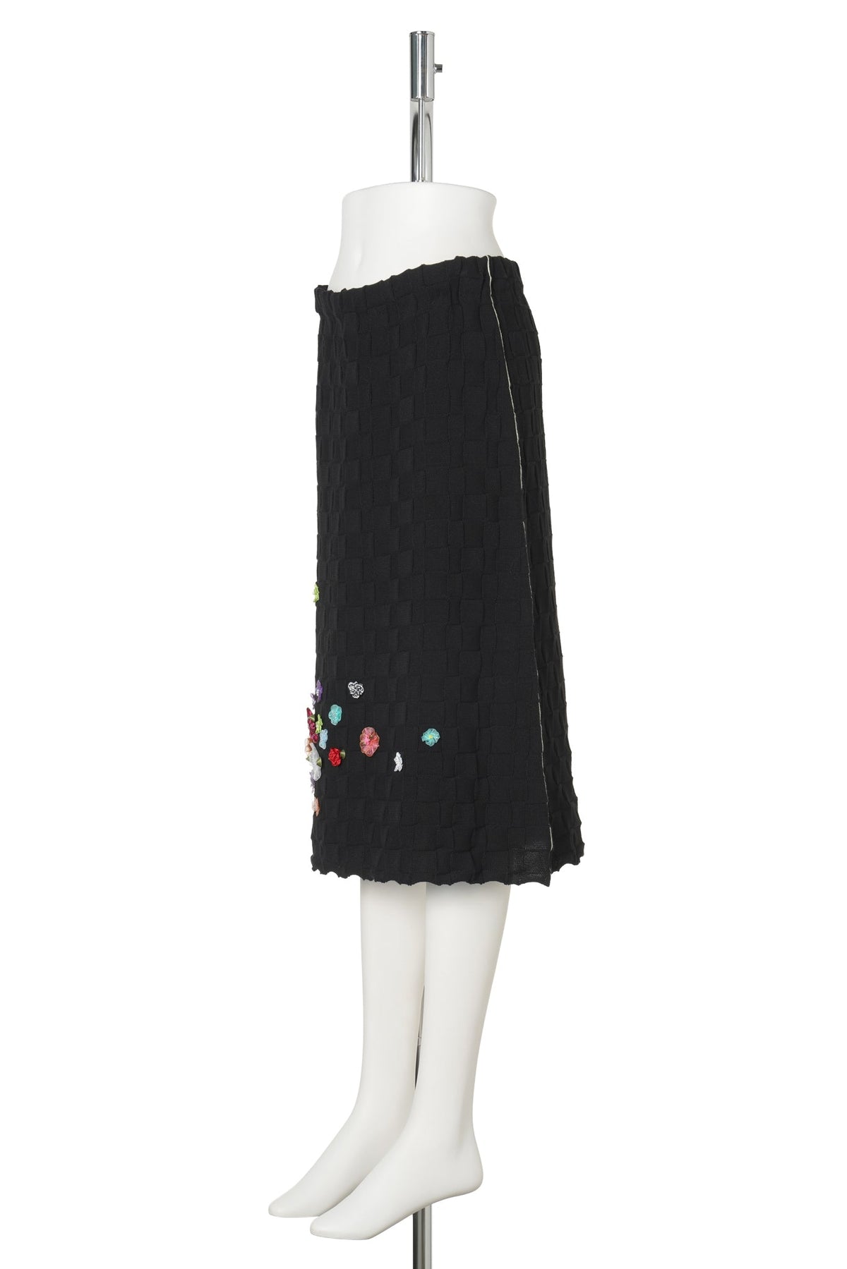 FLORAL CHECK PENCIL SKIRT / BLACK