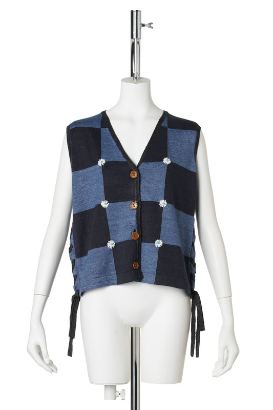 DAISY LINEN CHECK WAISTCOAT / DENIM