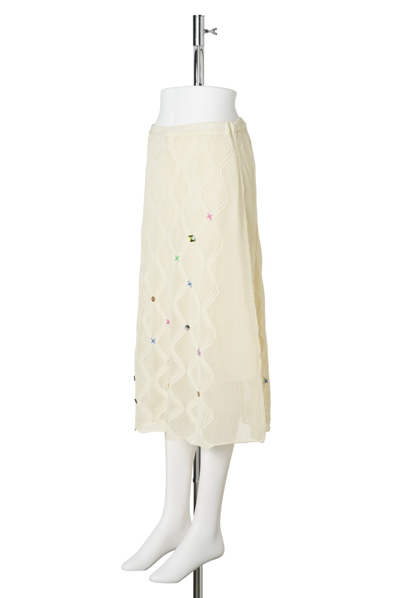 LATTICE MIDI SKIRT WITH LINING / IVORY