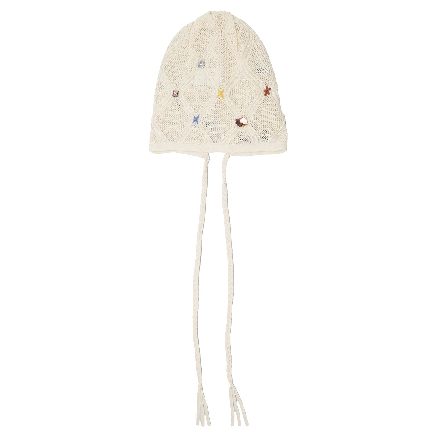 LATTICE BEANIE WITH STRING / IVORY