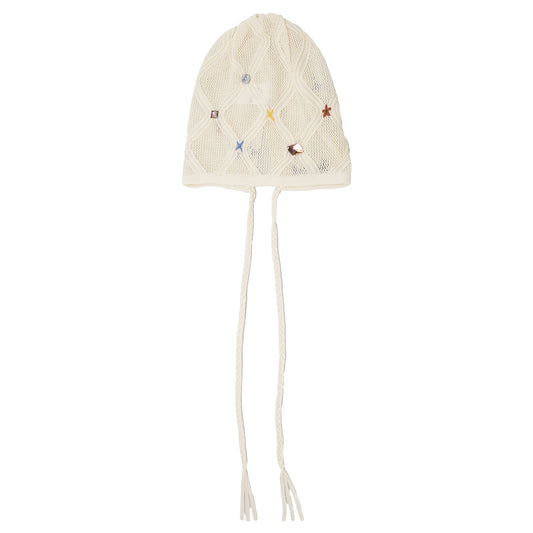 LATTICE BEANIE WITH STRING / IVORY