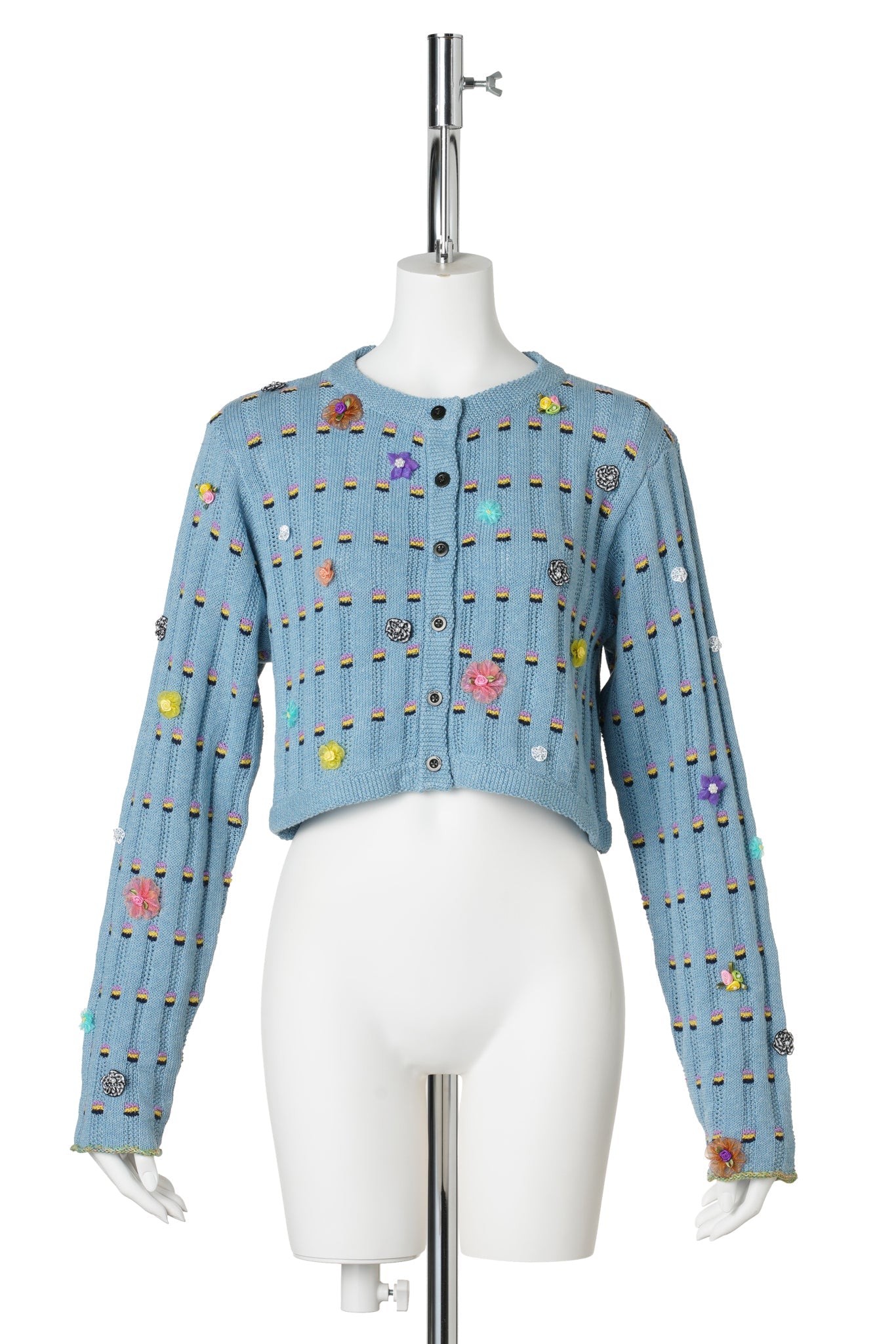 DOTTY RIB SHRUNKEN CARDIGAN / DUSTY BLUE