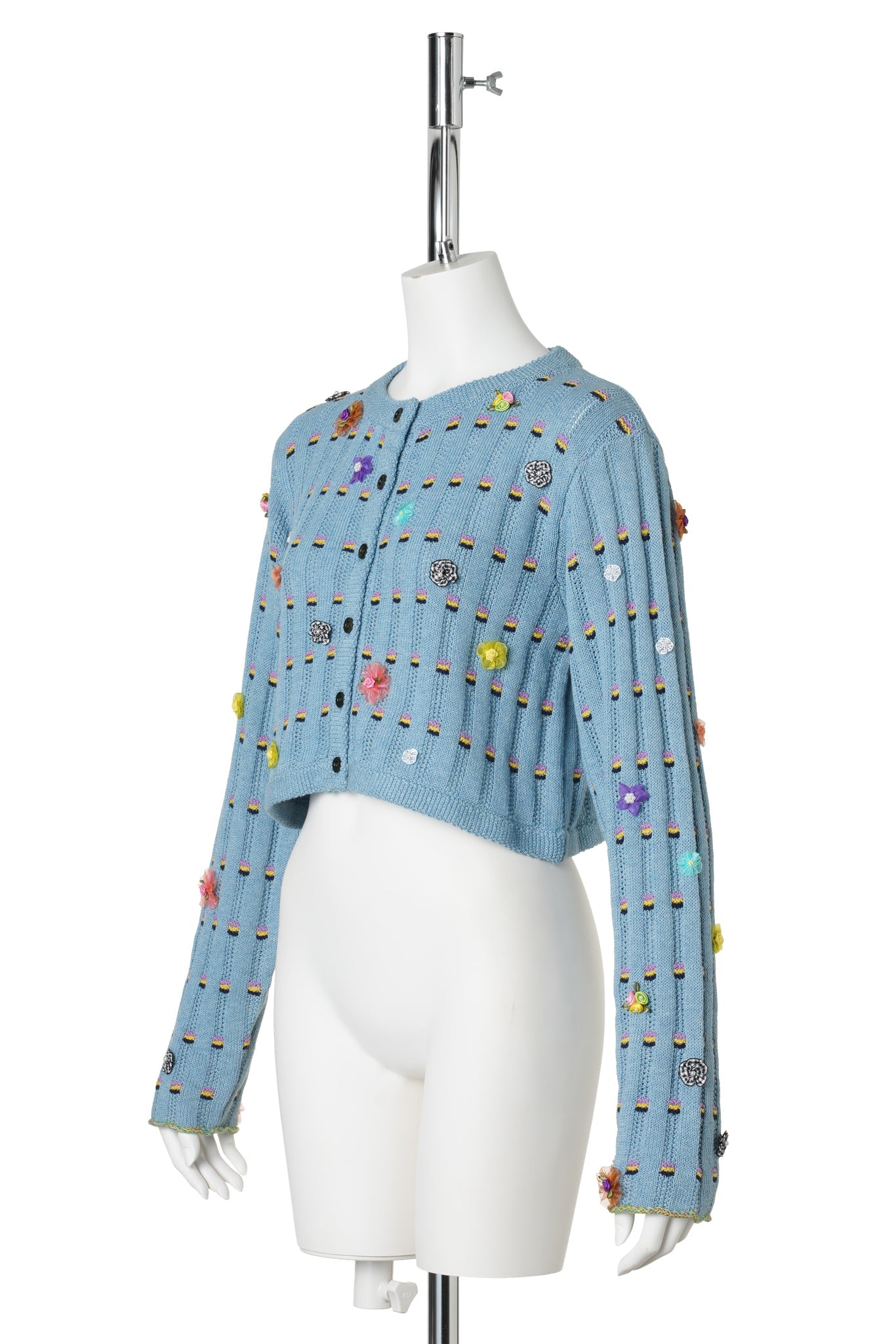 DOTTY RIB SHRUNKEN CARDIGAN / DUSTY BLUE