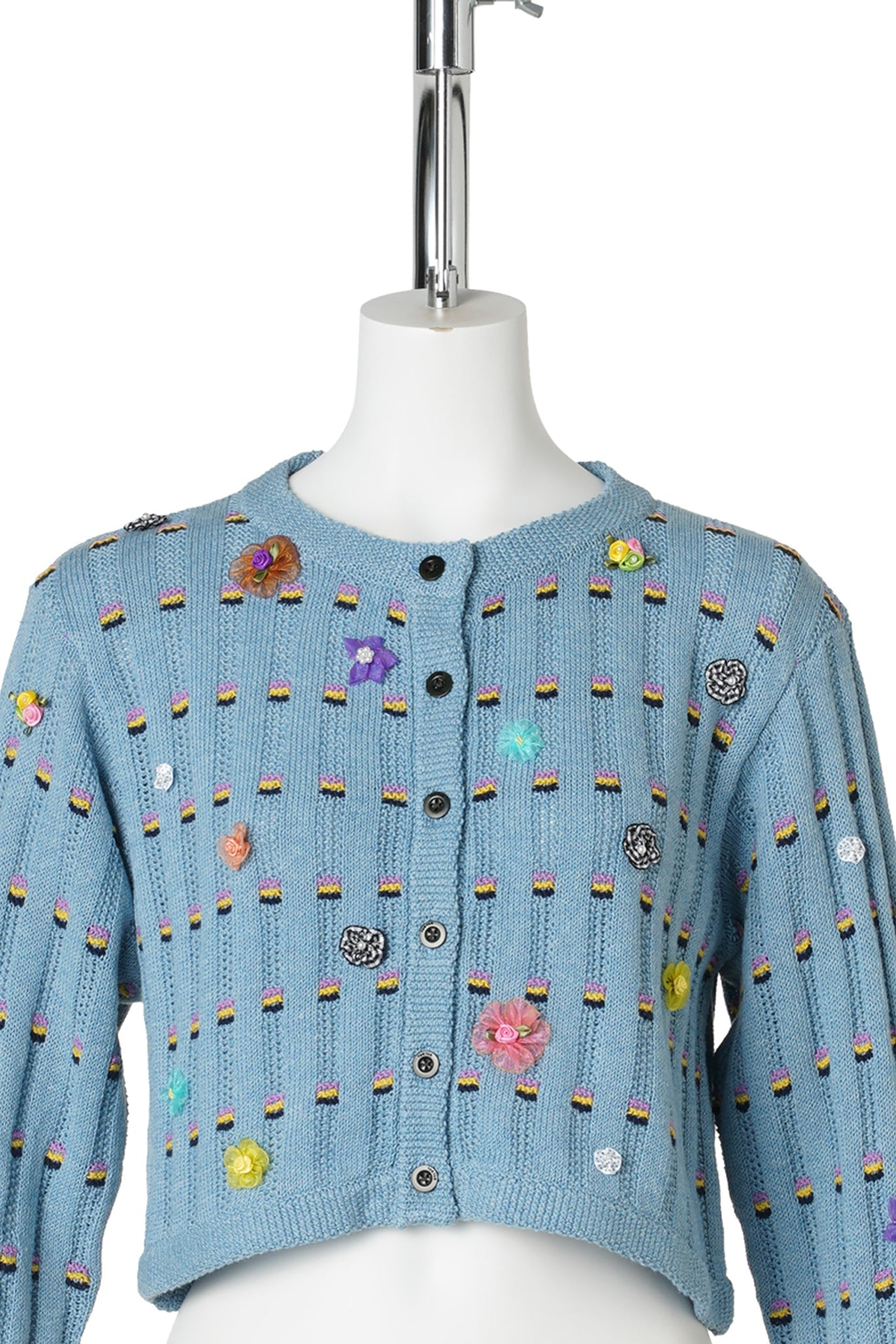 DOTTY RIB SHRUNKEN CARDIGAN / DUSTY BLUE