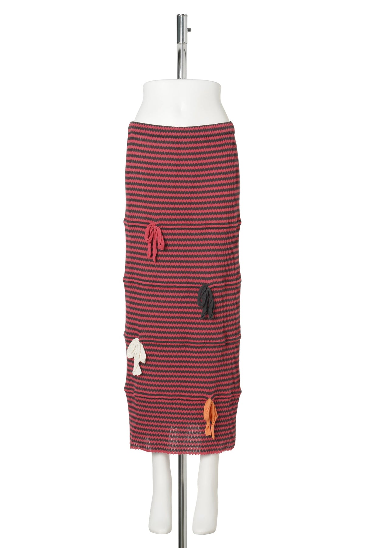 BOW MAXI SKIRT / TOMATO/GREY