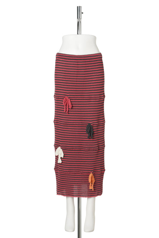 BOW MAXI SKIRT / TOMATO/GREY