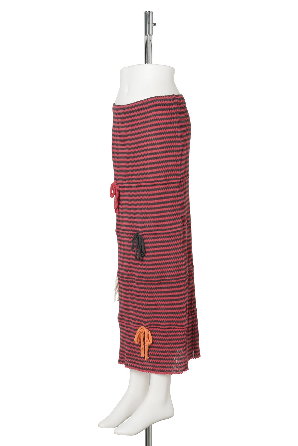BOW MAXI SKIRT / TOMATO/GREY