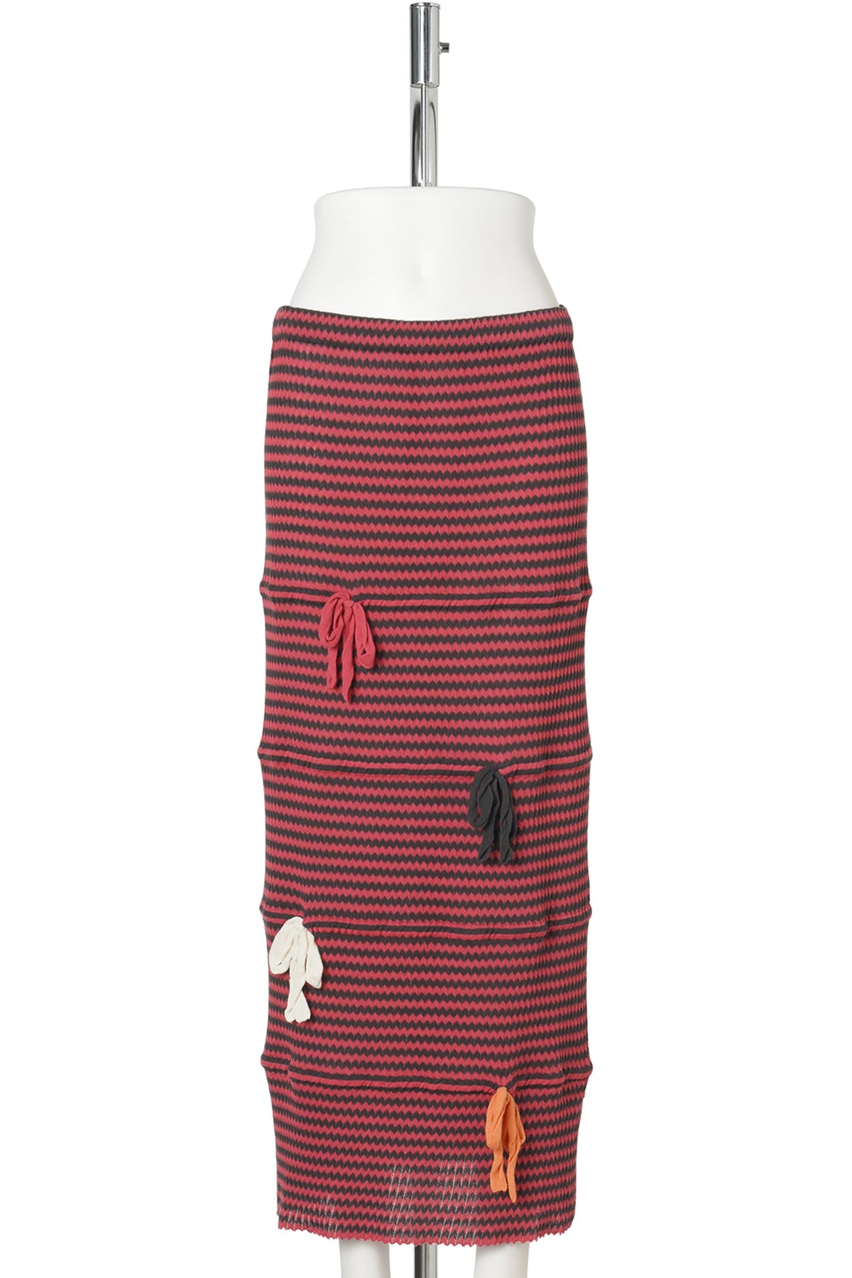 BOW MAXI SKIRT / TOMATO/GREY