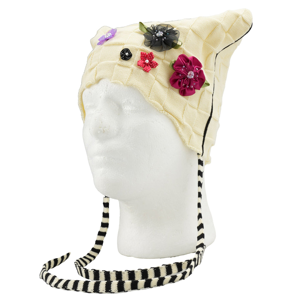 FLORAL MEOW BEANIE / IVORY