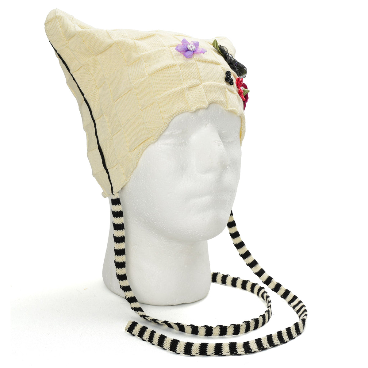 FLORAL MEOW BEANIE / IVORY