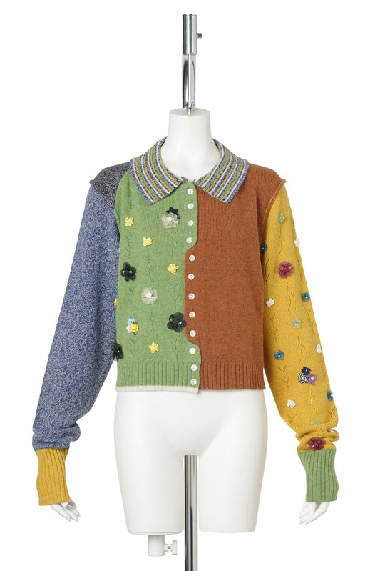 GARDEN COLLARED XL SLV CARDIGAN / NAVY/GREEN MULTI