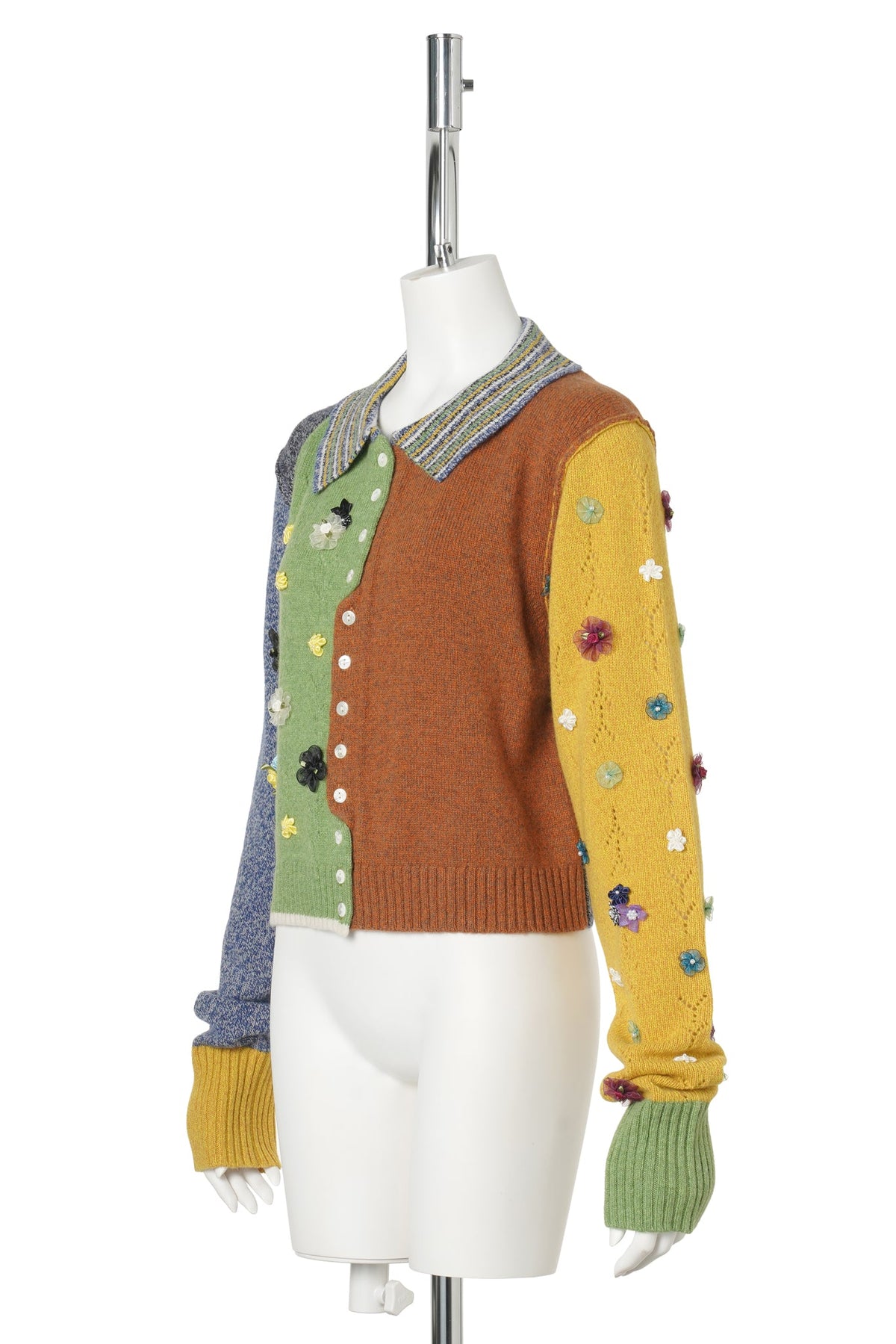GARDEN COLLARED XL SLV CARDIGAN / NAVY/GREEN MULTI