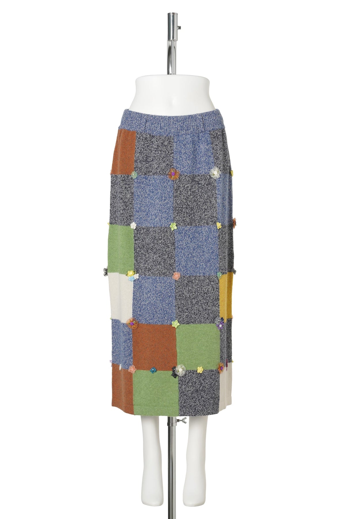 GARDEN CHECK MIDI SKIRT / NAVY/GREEN MULTI