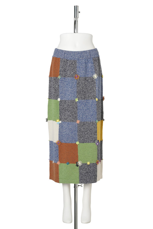 GARDEN CHECK MIDI SKIRT / NAVY/GREEN MULTI