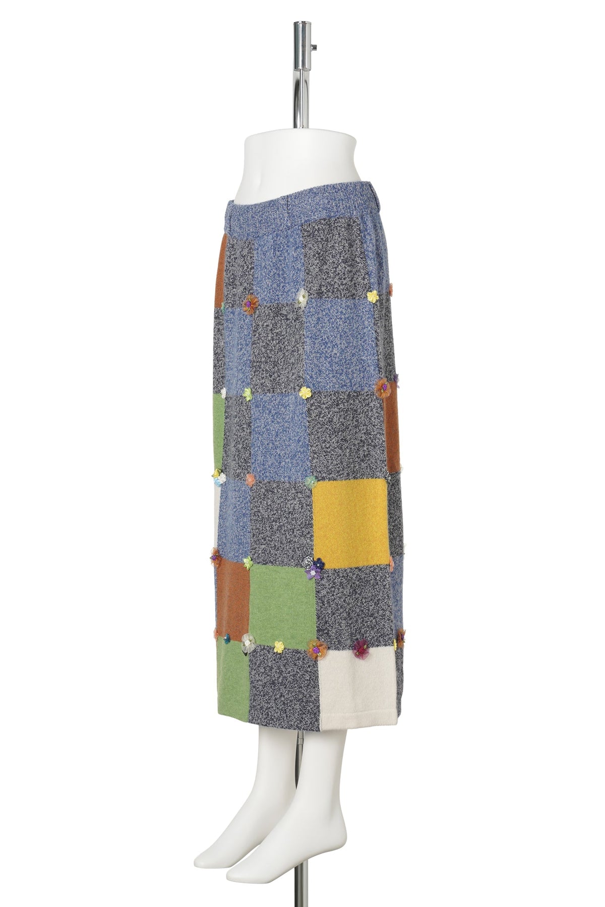 GARDEN CHECK MIDI SKIRT / NAVY/GREEN MULTI