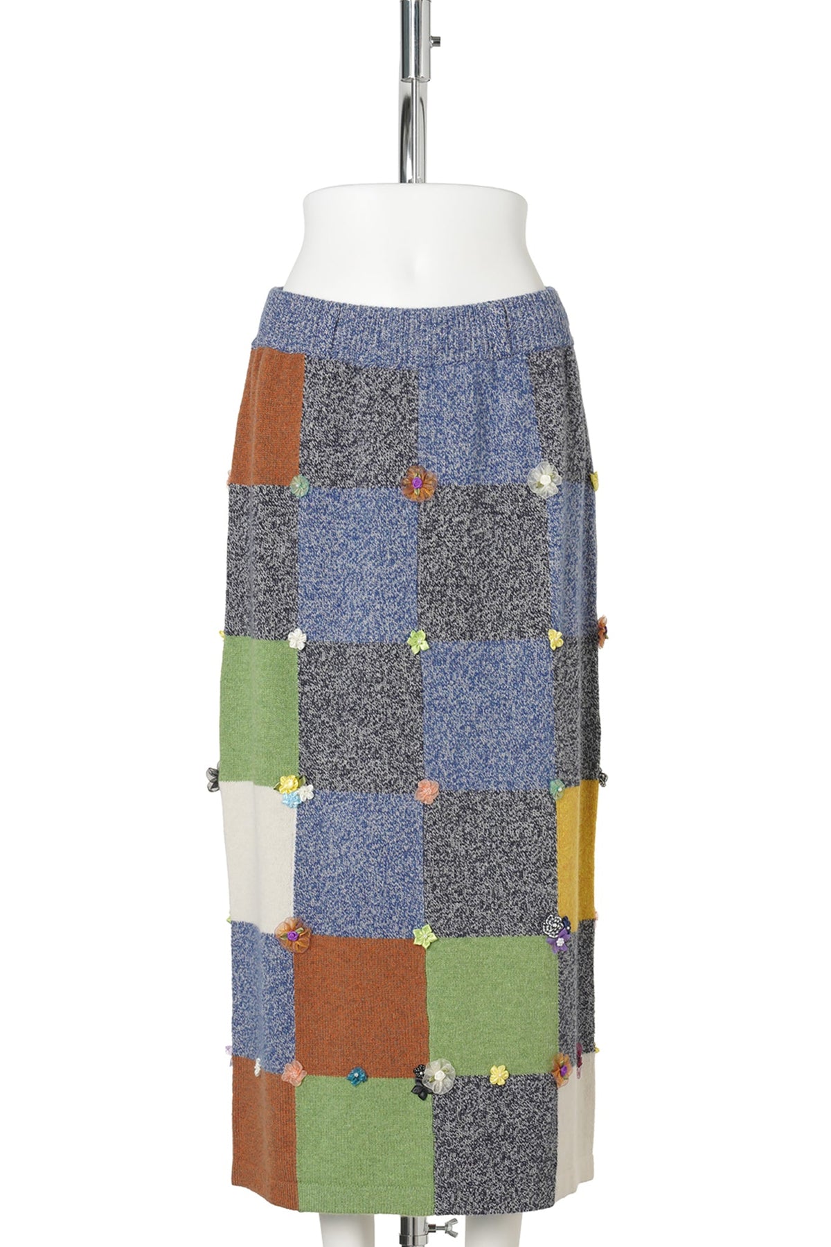 GARDEN CHECK MIDI SKIRT / NAVY/GREEN MULTI