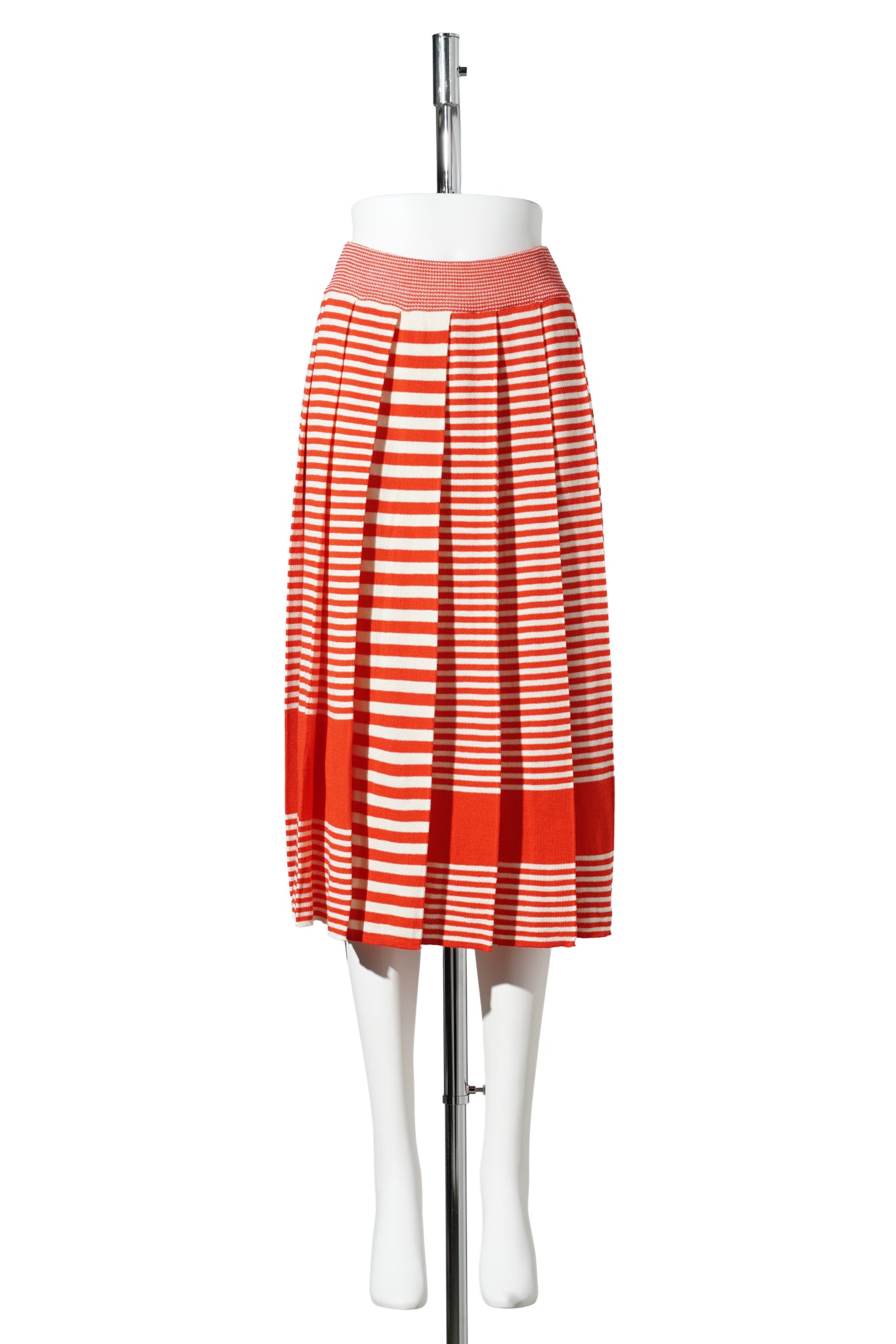 MISMATCH STRIPE PLEATED SKIRT / RED/WHITE