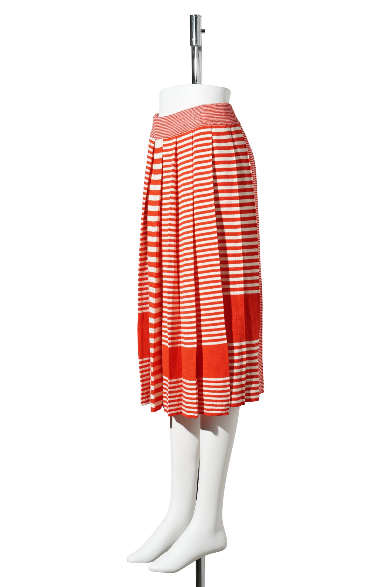 MISMATCH STRIPE PLEATED SKIRT / RED/WHITE