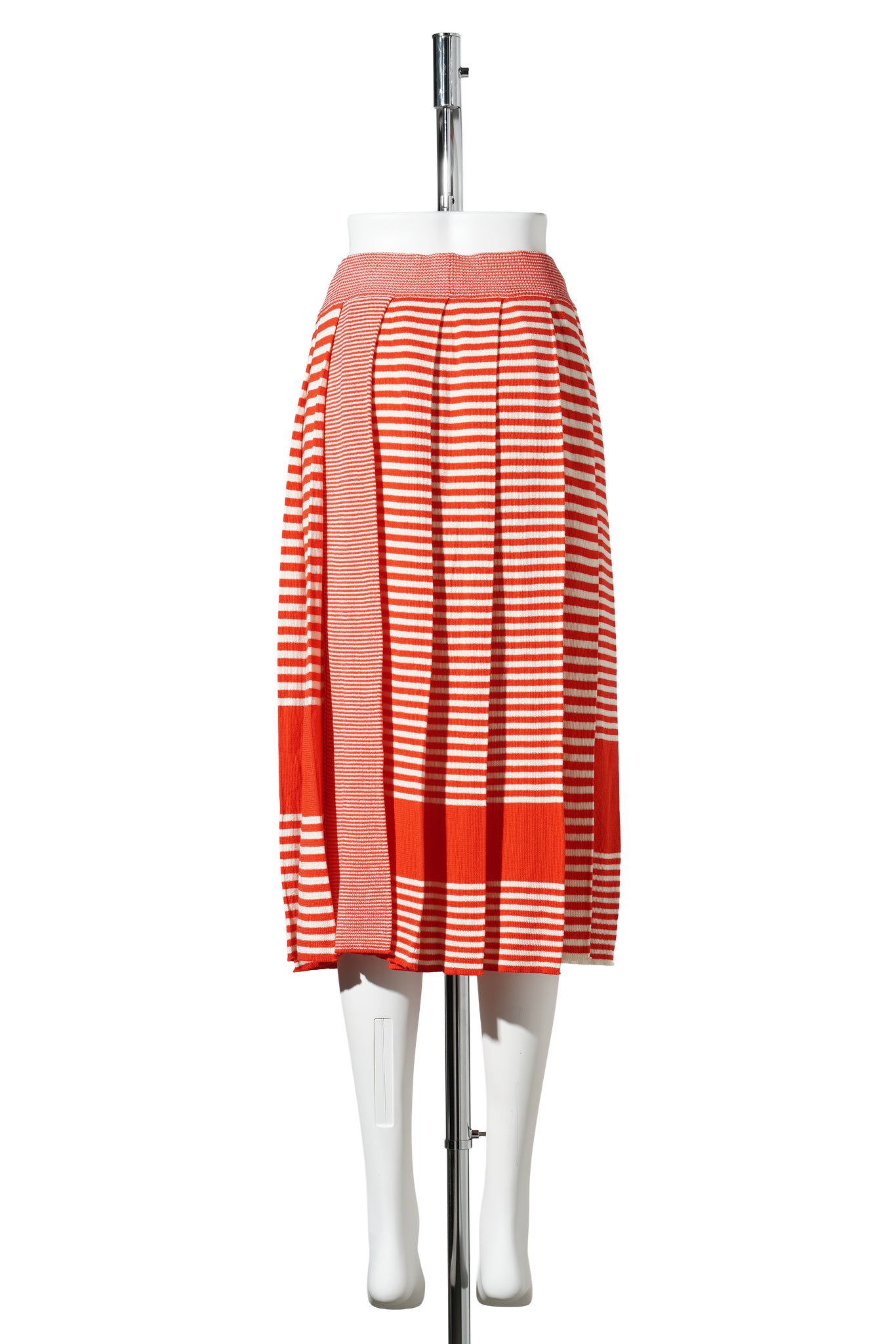 MISMATCH STRIPE PLEATED SKIRT / RED/WHITE