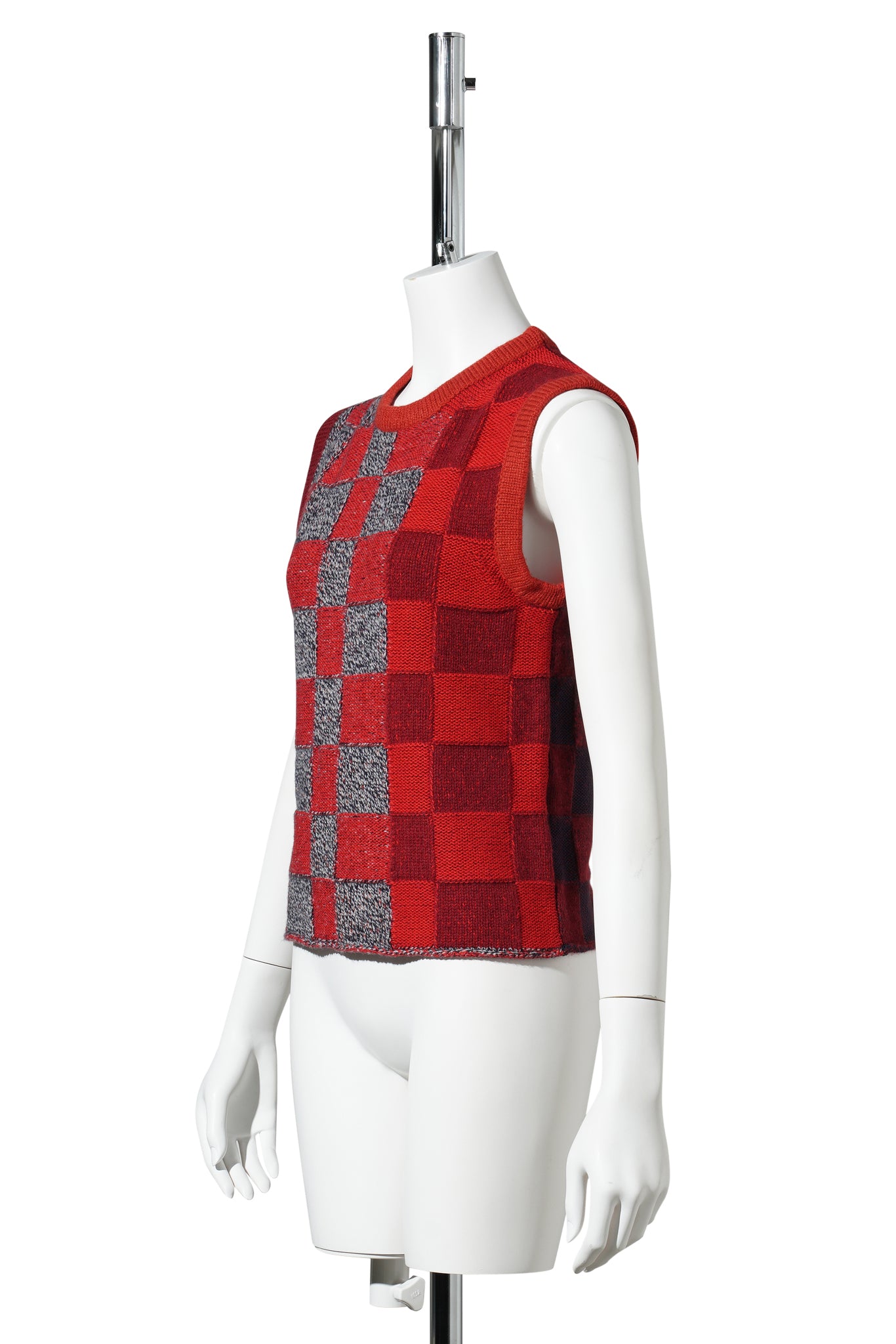 PLAITED CHECK TANK / GREY/RED