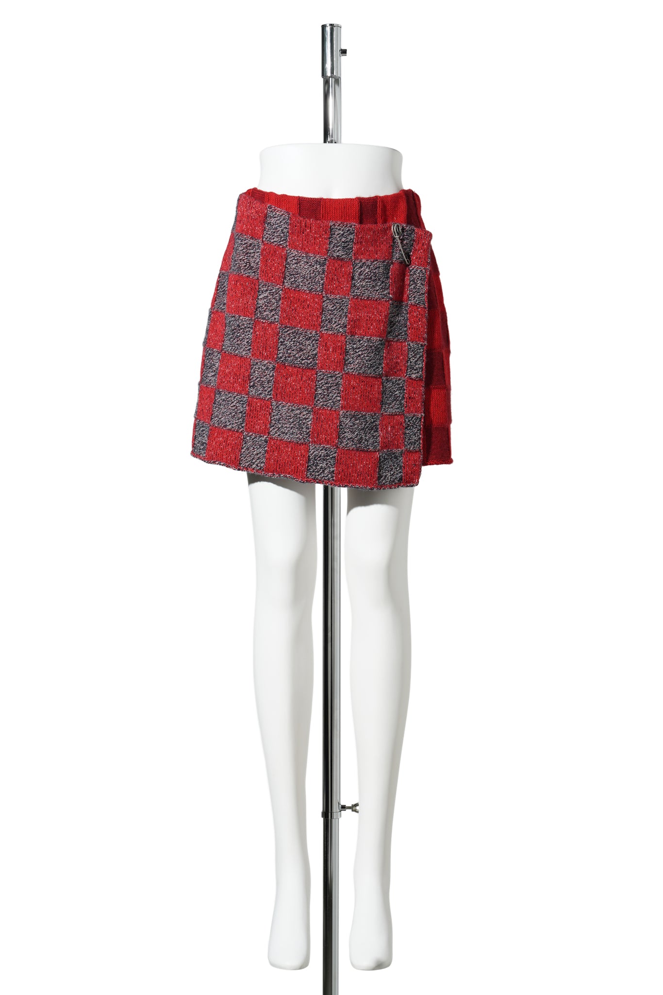 PLAITED CHECK MINI SKIRT / GREY/RED/NAVY