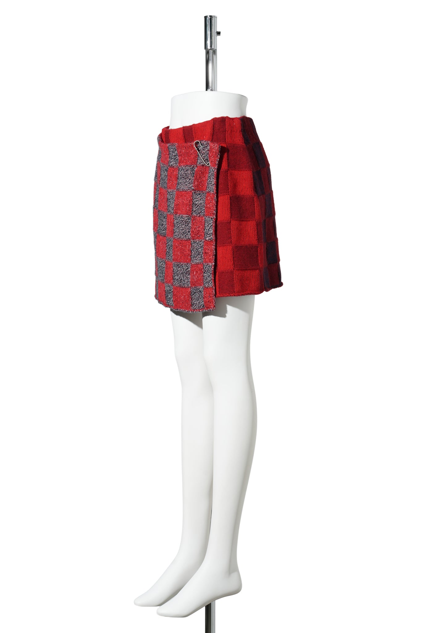 PLAITED CHECK MINI SKIRT / GREY/RED/NAVY