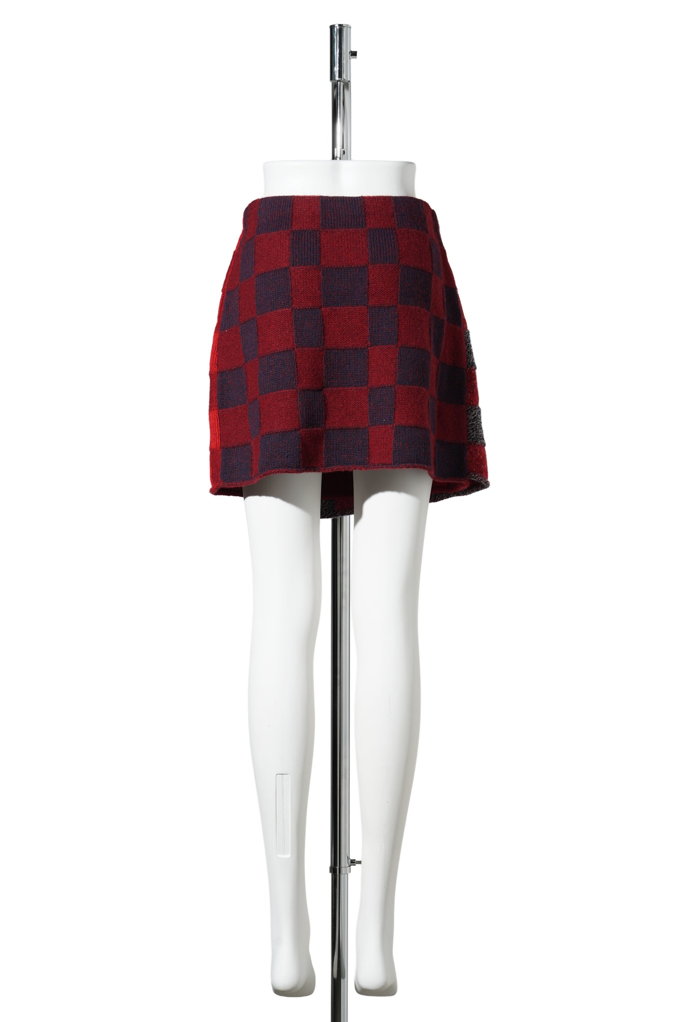 PLAITED CHECK MINI SKIRT / GREY/RED/NAVY