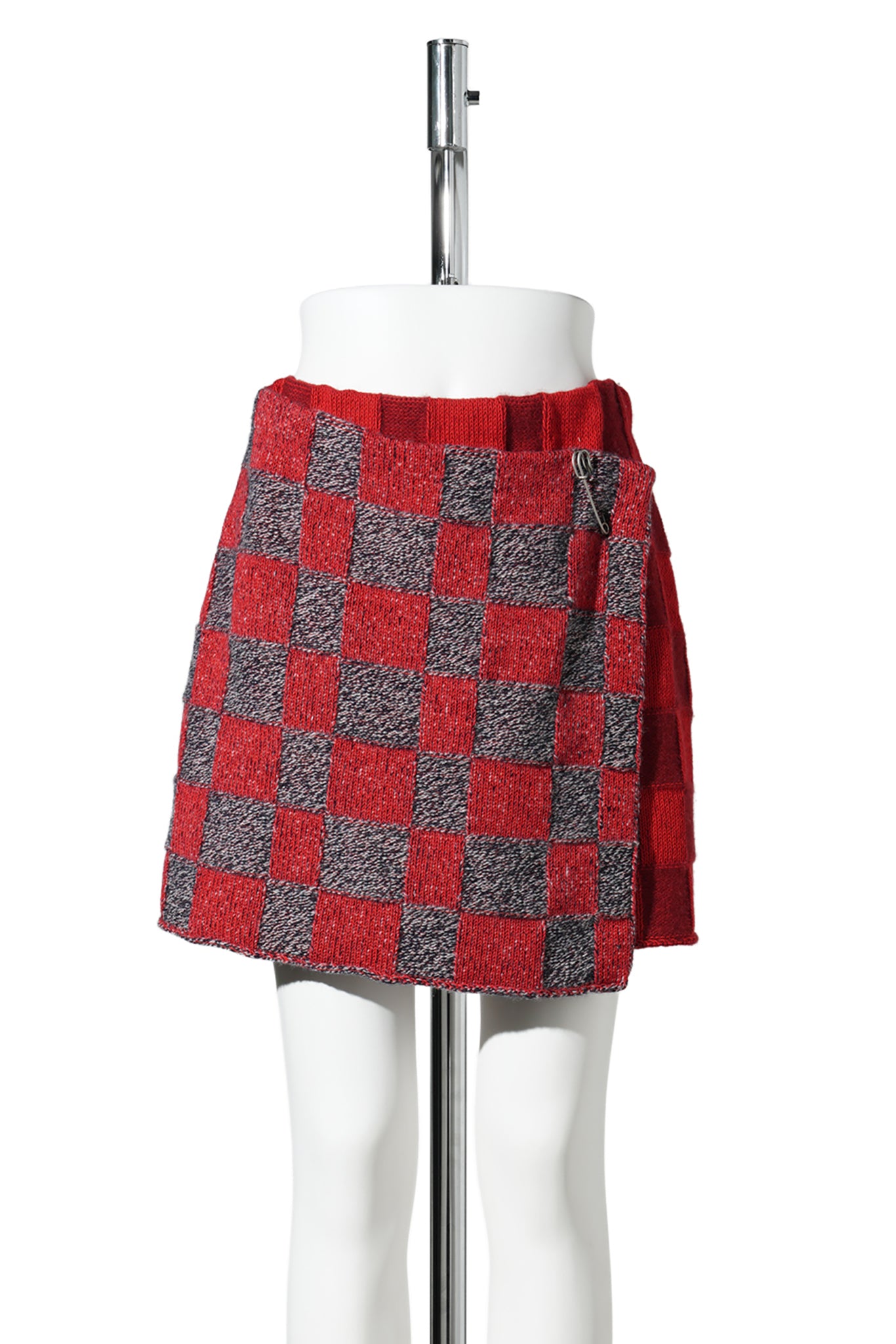PLAITED CHECK MINI SKIRT / GREY/RED/NAVY