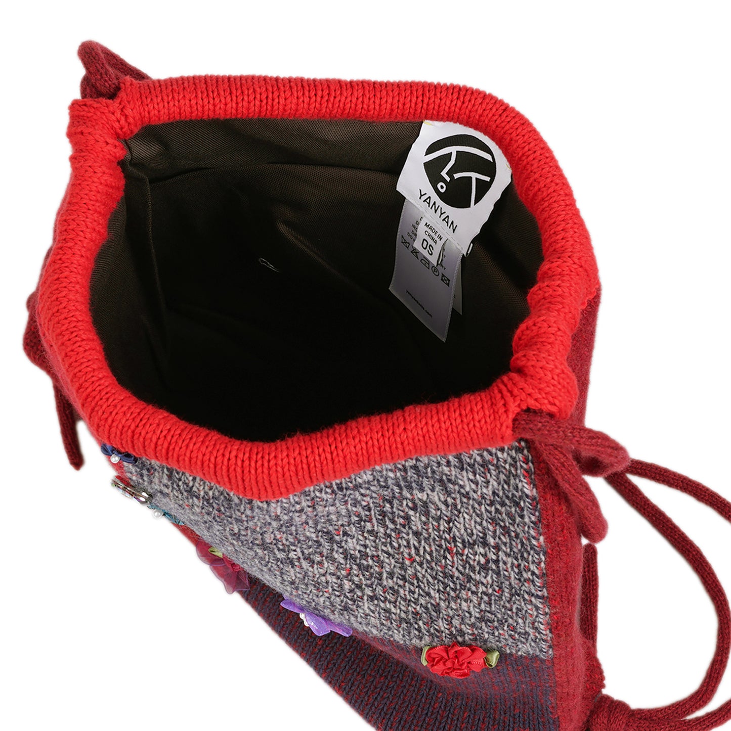 PLAITED CHECK DRAWSTRING BACKPACK / GREY/RED/NAVY