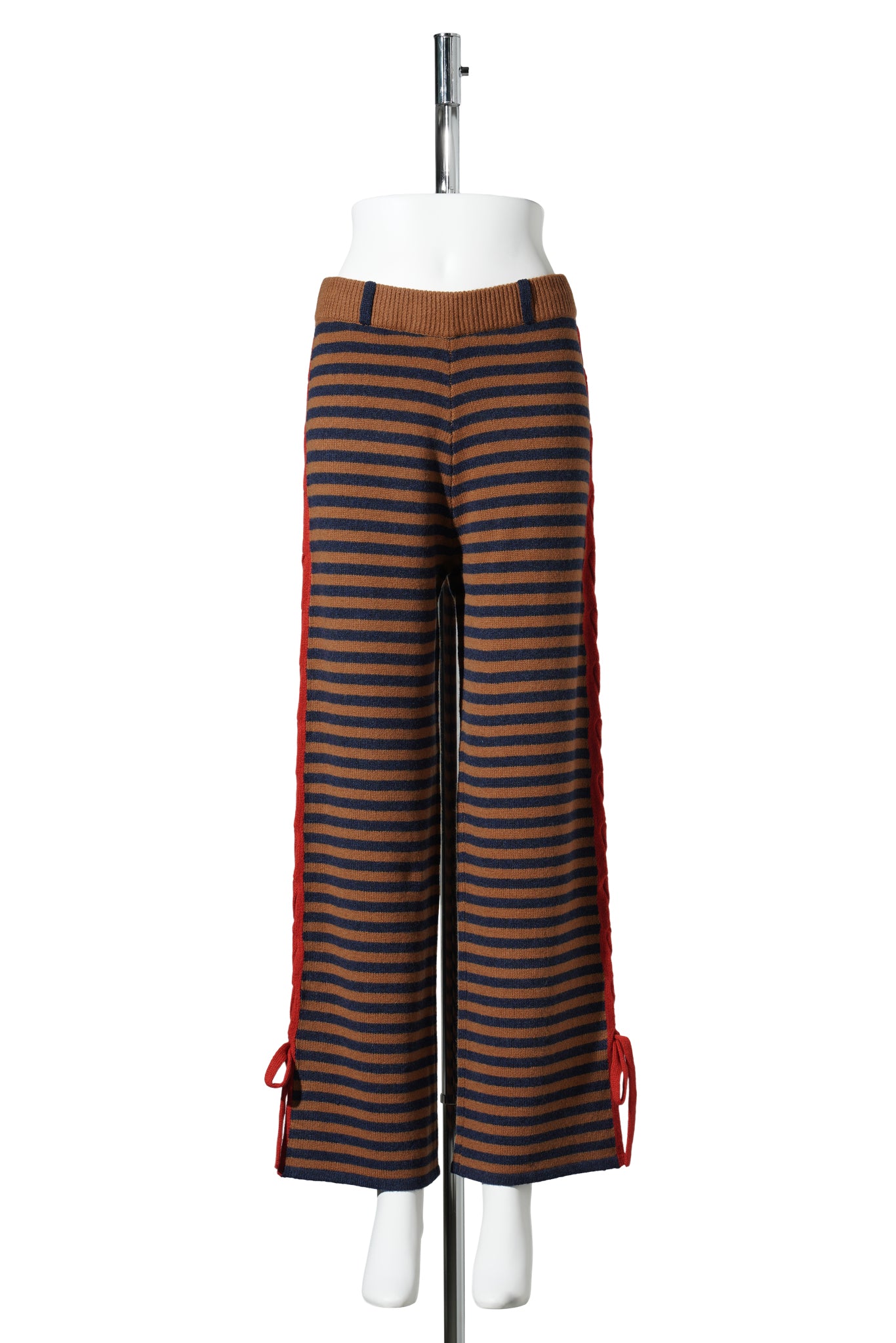 STRIPE LAMBSWOOL LACEUP PANT / CAMEL/NAVY/RED