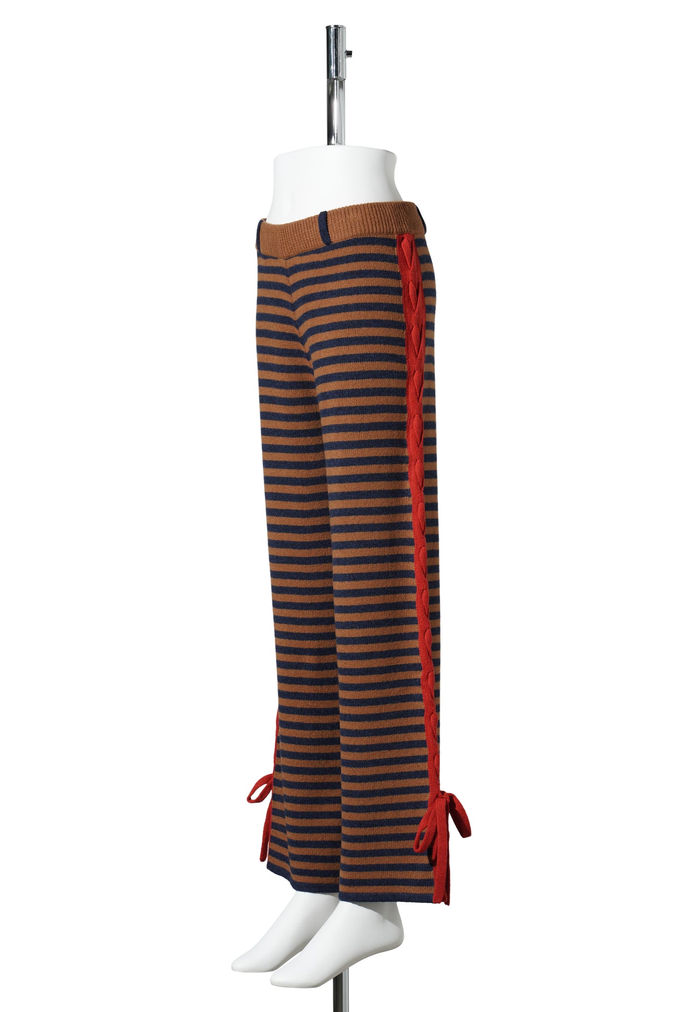 STRIPE LAMBSWOOL LACEUP PANT / CAMEL/NAVY/RED