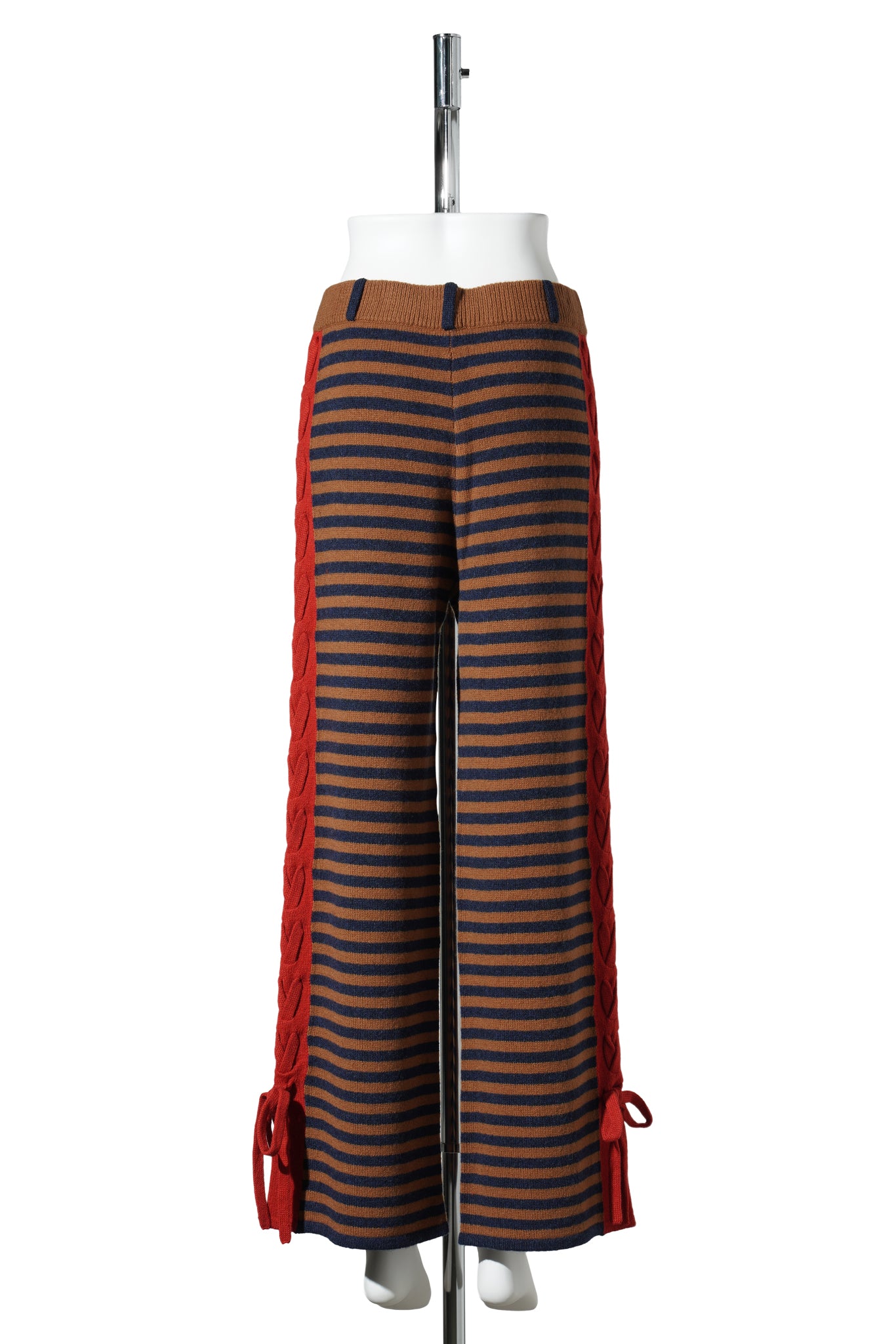 STRIPE LAMBSWOOL LACEUP PANT / CAMEL/NAVY/RED