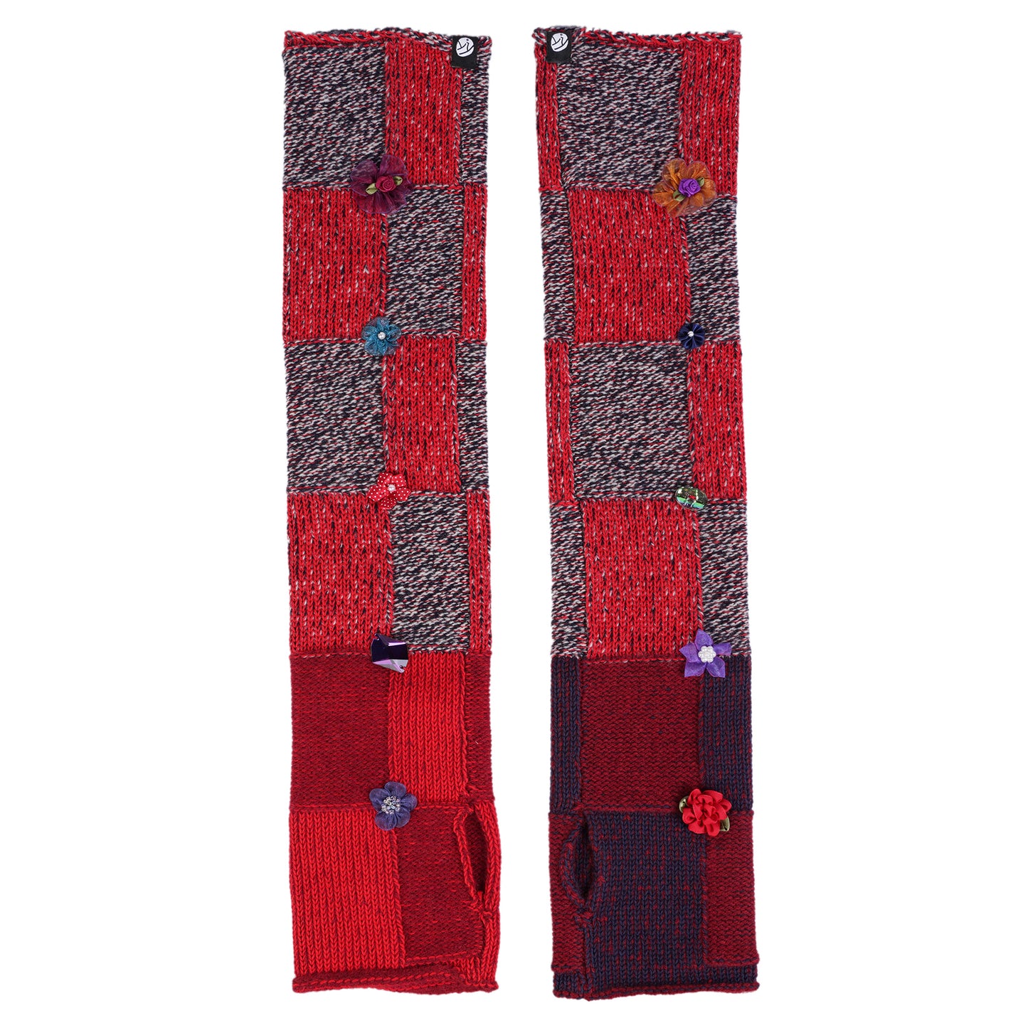 PLAITED CHECK ARM WARMER / GREY/RED