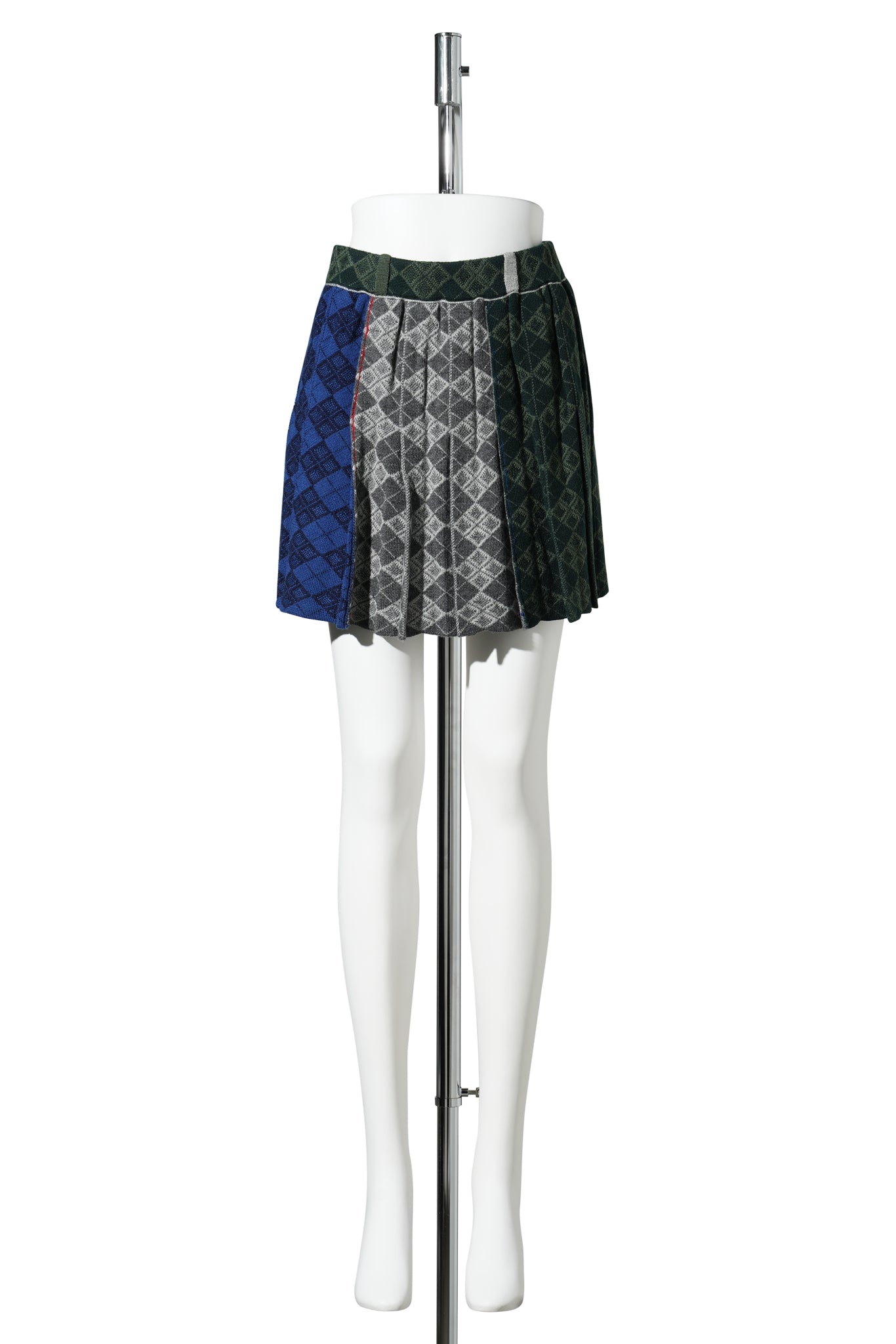 ARGYLE MINI PLEATED SKIRT / GREEN MULTI