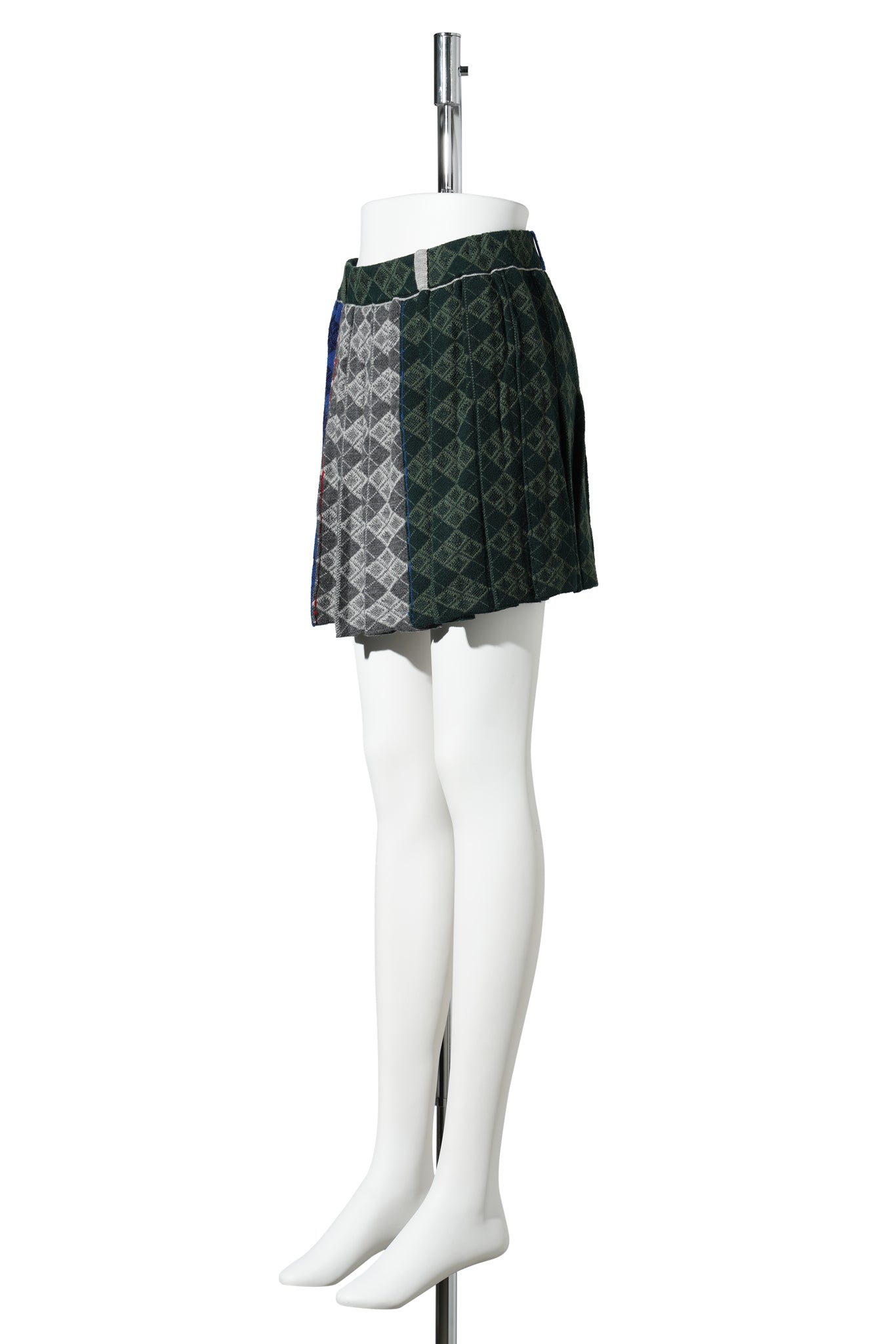 ARGYLE MINI PLEATED SKIRT / GREEN MULTI