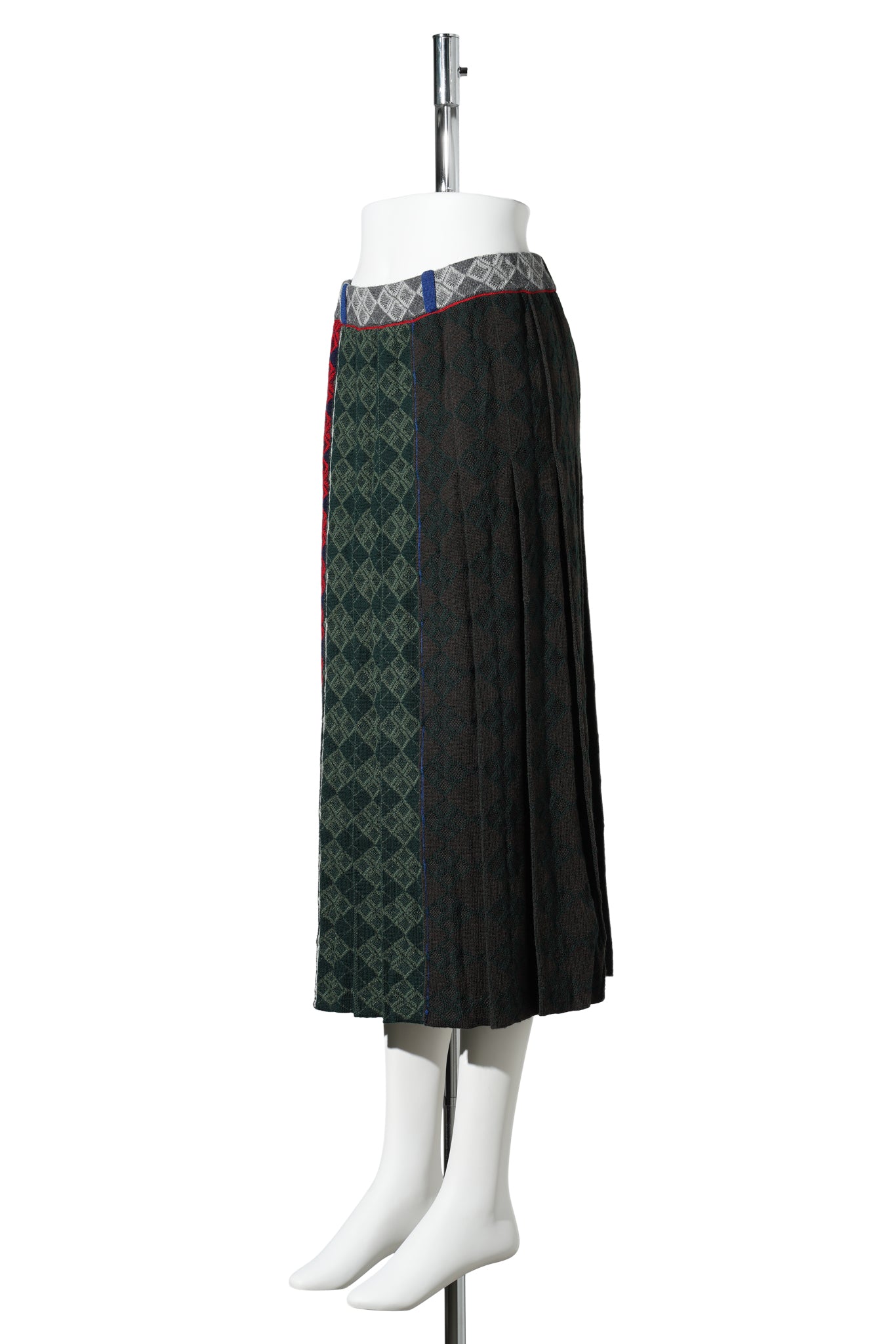 ARGYLE MIDI PLEATED SKIRT / BROWN/GREEN MULTI