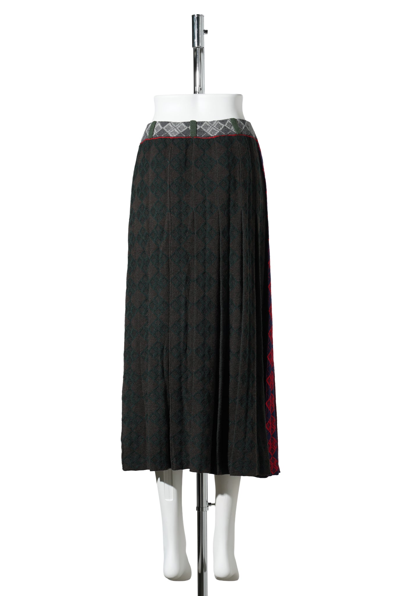 ARGYLE MIDI PLEATED SKIRT / BROWN/GREEN MULTI