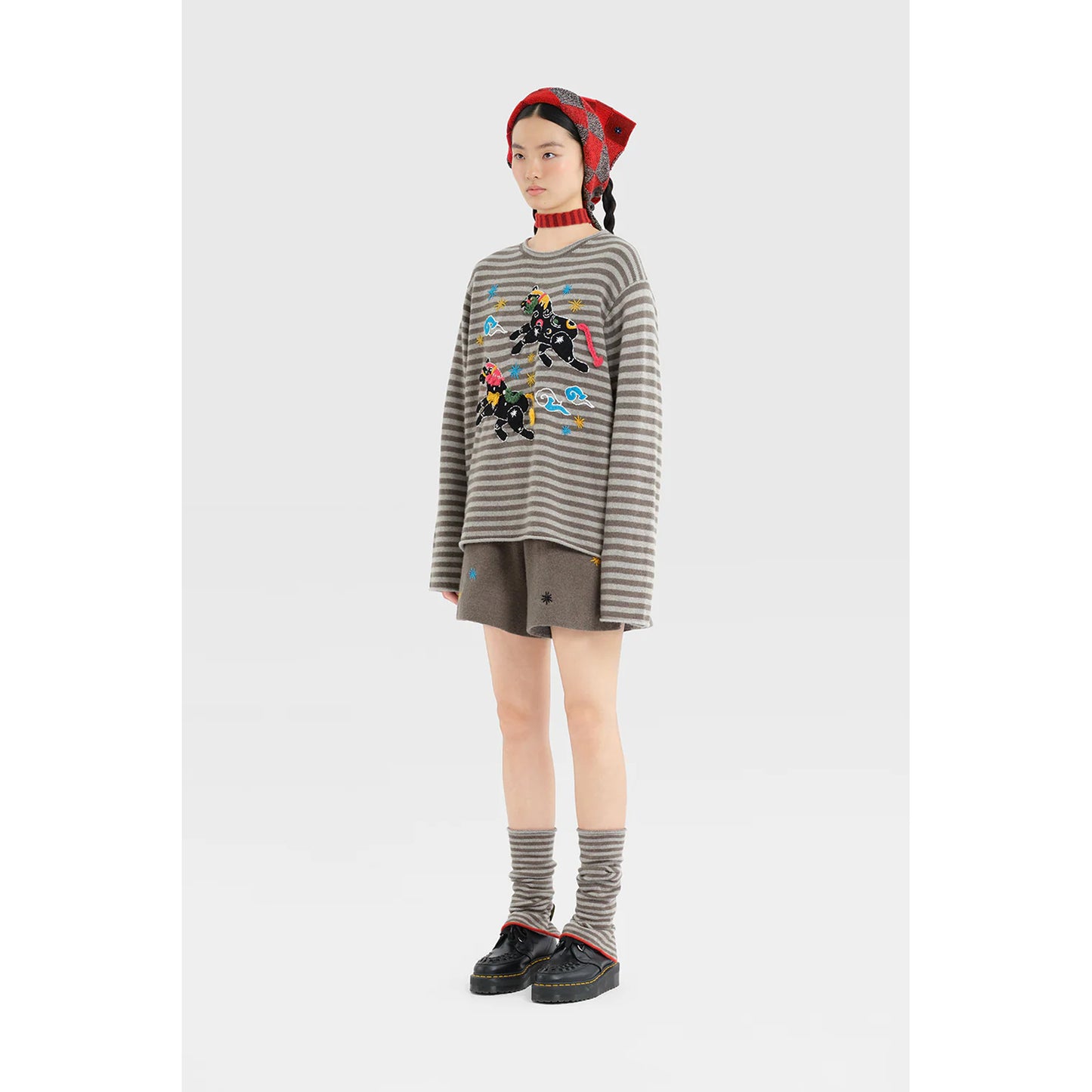WOOL STRIPE ANKLE WARMER / WARM GREY (STRIPE)