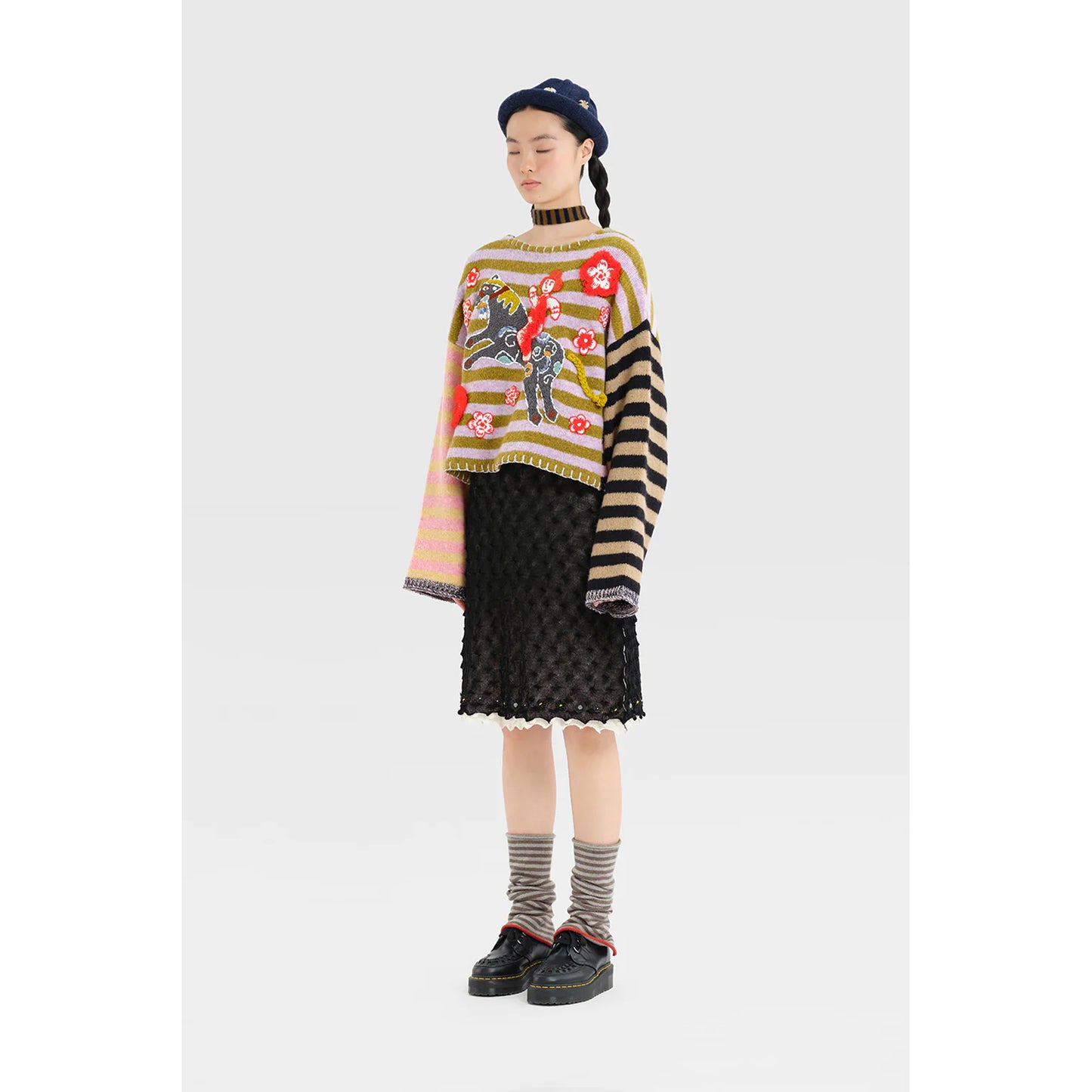 WOOL STRIPE ANKLE WARMER / WARM GREY (STRIPE)