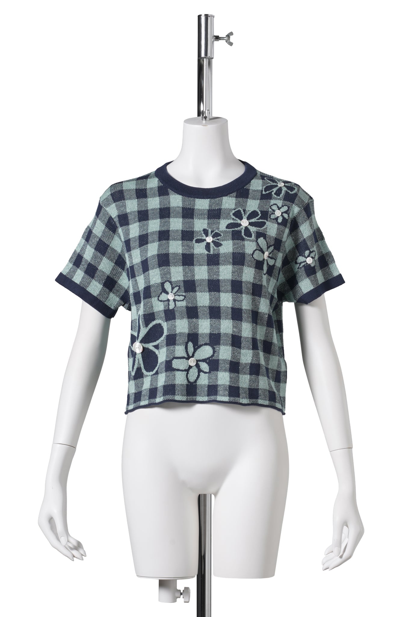 GINGHAM FLOWER SS TEE / MINT/MIDNIGHT