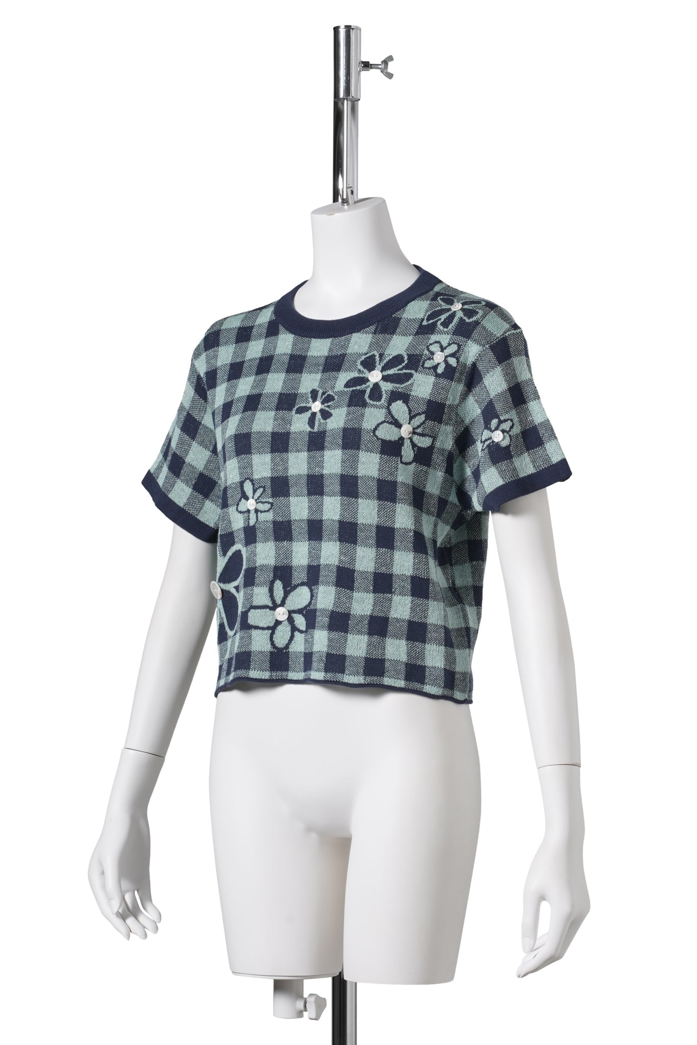GINGHAM FLOWER SS TEE / MINT/MIDNIGHT