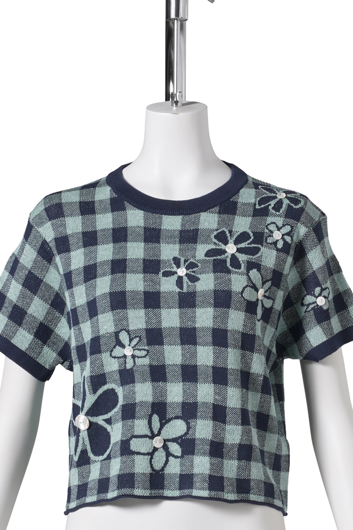 GINGHAM FLOWER SS TEE / MINT/MIDNIGHT