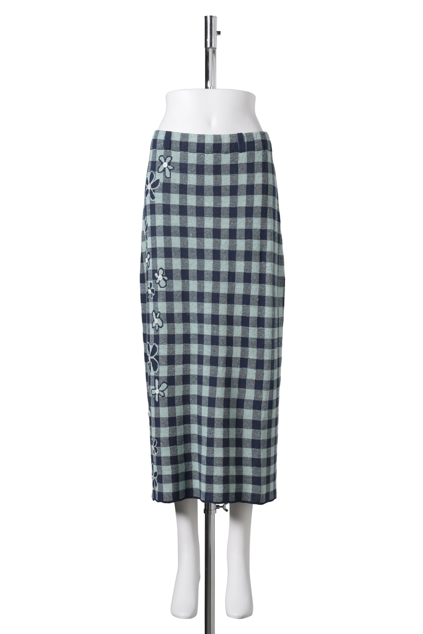 GINGHAM FLOWER MAXI SKIRT / MINT/MIDNIGHT