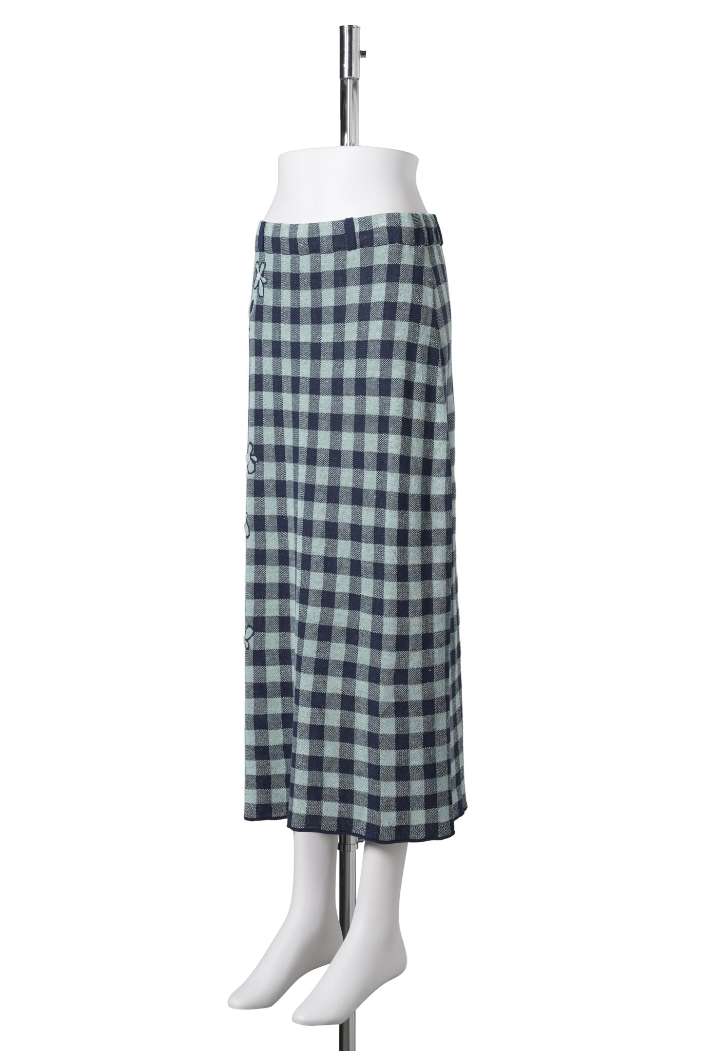 GINGHAM FLOWER MAXI SKIRT / MINT/MIDNIGHT
