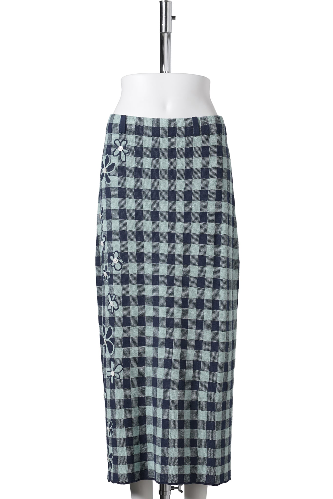 GINGHAM FLOWER MAXI SKIRT / MINT/MIDNIGHT