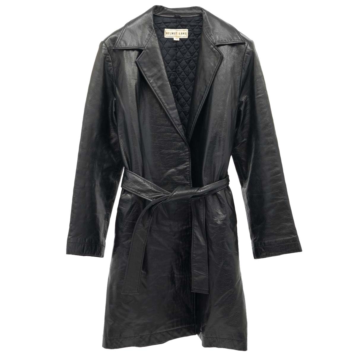 BELTED LEATHER COAT / BLACK