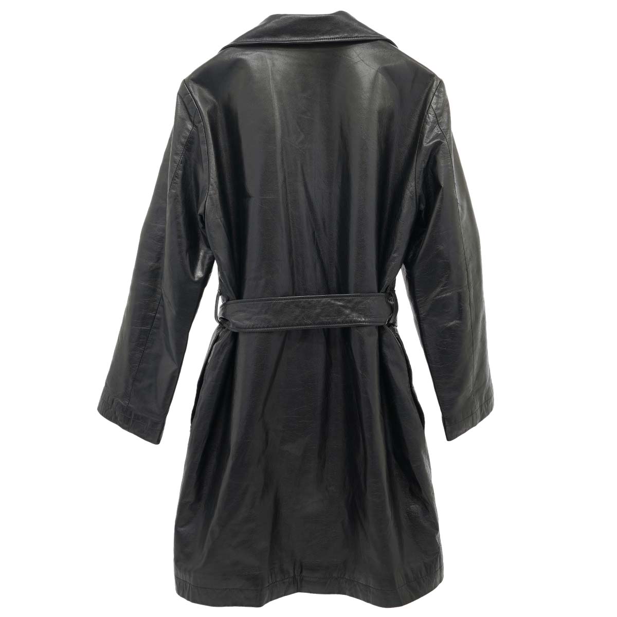 BELTED LEATHER COAT / BLACK